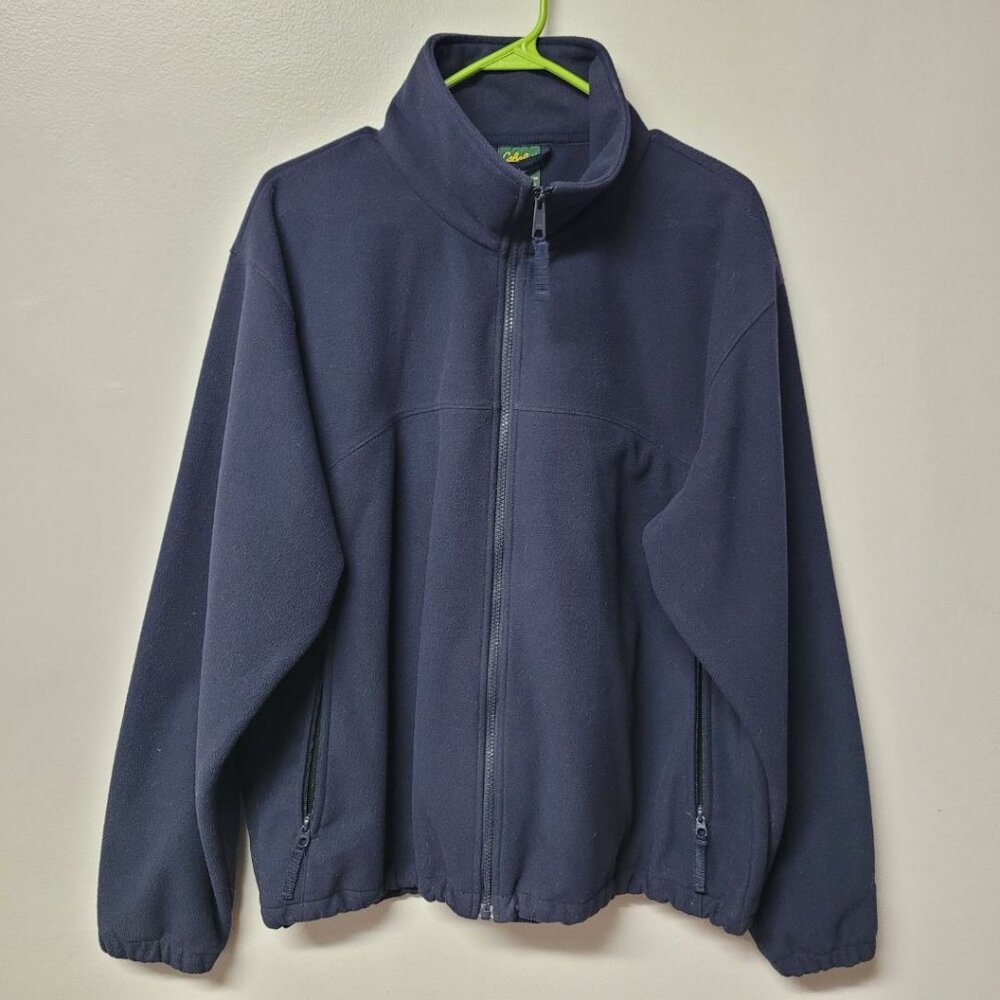 Cables‎ Fleece Full Zip Jacket Dark Blue Pockets Mens Large Reg Fall Warm Basic